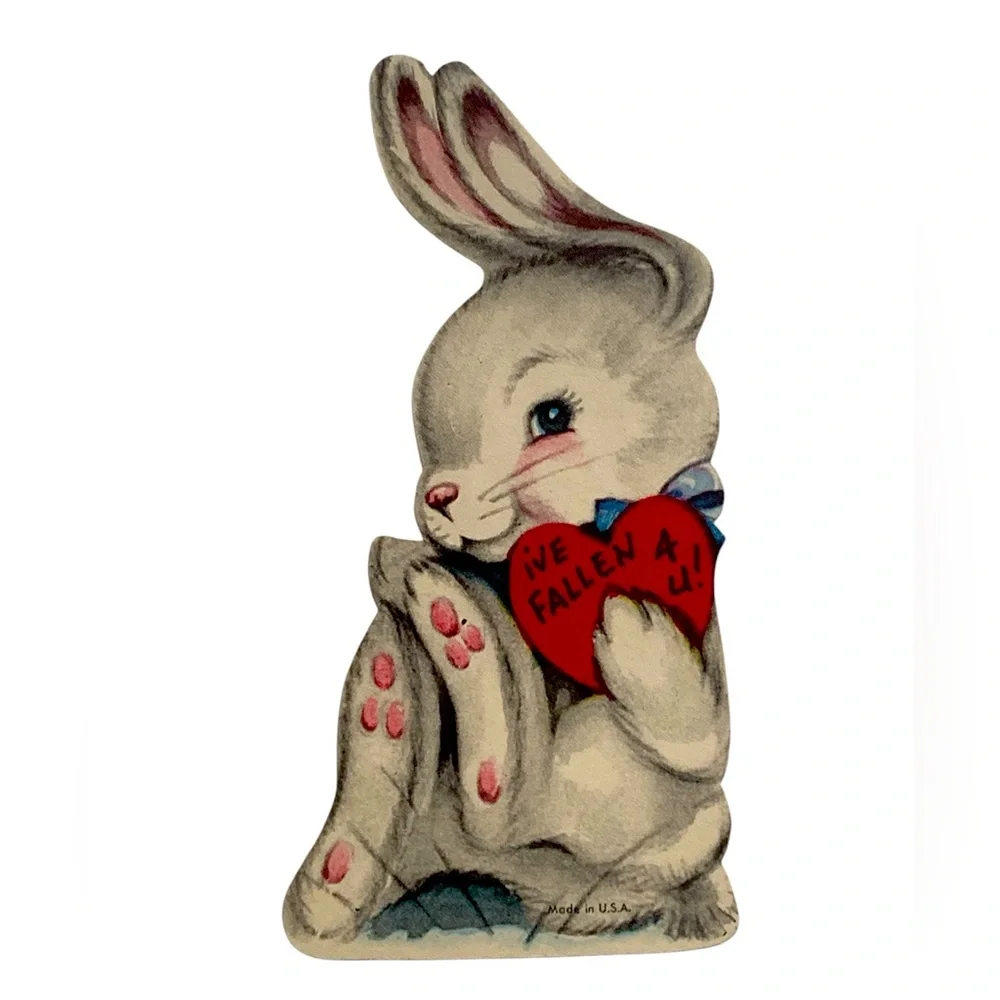 Vintage 1950’s Era Bunny Valentine Card Die-Cut Rabbit